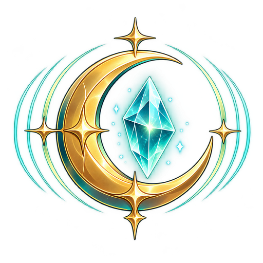 Emblema de Auralia: luna dorada y cristal resonante turquesa